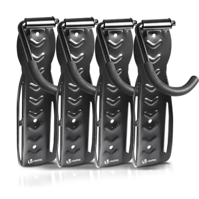Imagen de VOUNOT Soportes de Pared para Bicicletas, Gancho Colgar Bicicleta, Soporta Hasta 30kg Cada Uno, Portabicicletas Almacenamiento Vertical Casa, Garaje, Sótano con Tornillos Negro 4 Unidades