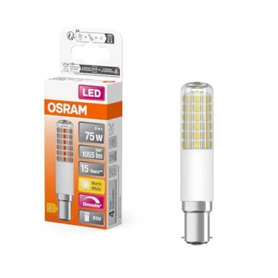 Imagen de OSRAM LED T slim multicolour lamp made of plastic with B15d base, shape, 8 W / 1,055 lm, clear, warm white light 2,700 K, dimmable, 18 mm diameter, CRI 80.