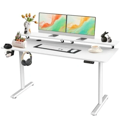 Imagen de SOSINYA 140x60cm Mesa Escritorio Elevable, Elevable Escritorio, Gaming Blanco, Secretaria Elevatoria, Memoria de Altura Ajustable, Adecuado para Estudiar, Trabajar, Juegos