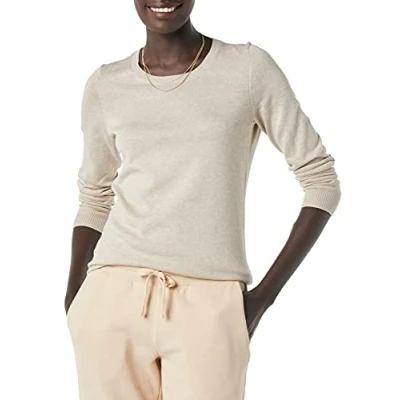 Imagen de Amazon Essentials Jersey de Cuello Caja Ligero Manga Larga (Disponible en Tallas Grandes) Mujer, Avena Mezcla, S