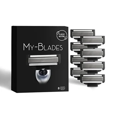Imagen de My Blades® Cuchillas de afeitar compatible con Gillette Mach3, sin plástico, 8 hojas recambio para en húmedo, cuchilla 5 pliegues