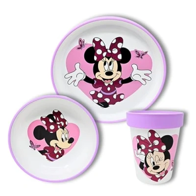 Imagen de Stor Vajilla Infantil Minnie Mouse Juego de 3 Piezas con Platos, Cuenco y Taza, Antideslizante, Sin BPA, Regalos Accesorios para Bebés, Reutilizable Niños Bebés