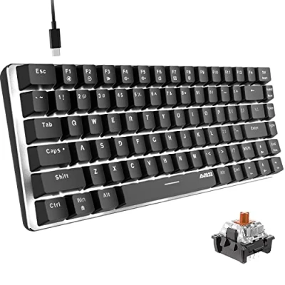 Imagen de AK33 Teclado mecánico para juegos con cable USB retroiluminado LED blanco, compacto de 82 teclas anti efecto fantasma(interruptor marrón, negro)