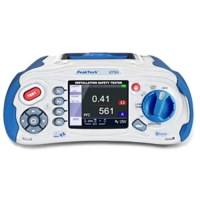 Imagen de PeakTech 2755 Probador de instalación VDE 0100 con Bluetooth, USB y tarjeta SD, multifunción según pantalla TFT a color 3.5&quot; IP 65, memoria interna, app para iOS Android CAT III 600V