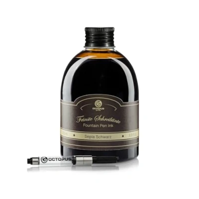 Imagen de Octopus Fluids tinta para pluma estilográfica en vaso de con convertidor, estilográfica, sepia negra, 250 ml, convertidor