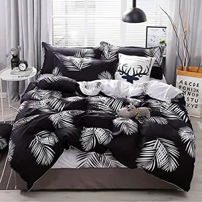 Imagen de Fansu Funda Nordica Cama 105 Microfibra 3 Piezas Moderno Plantas Tropicales Nórdica Edredon 200x200cm Negra y Blanca Reversible con 2 Fundas de Almohada 50x75cm Cierre Cremallera