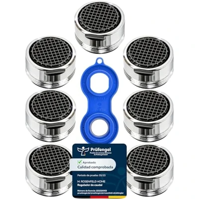Imagen de Aireador Grifo Juego de 7 reguladores chorro altamente eficientes en agua M24 Flujo 5 l/min llave montaje antical alta tecnología filtro esférico Punta aireadores