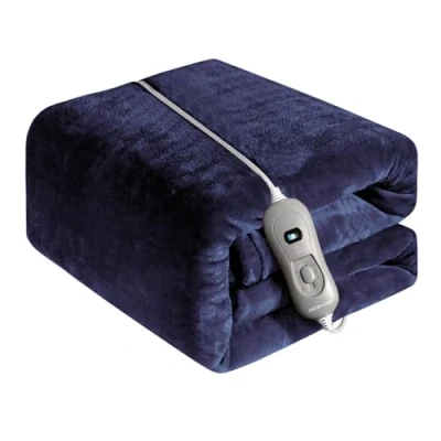 Imagen de ECODE® Manta Térmica eléctrica 180 x 130 cm. Mando con 3 niveles de calor, apagado automático minutos (Azul marino)