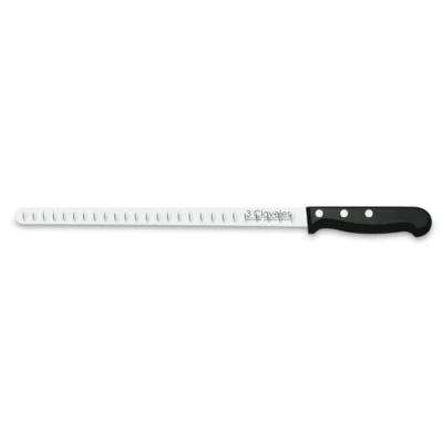 Imagen de 3 Claveles Cuchillo Jamonero, Alveolado, Acero Inoxidable (29cm), Mango Pom Negro, 29 cm