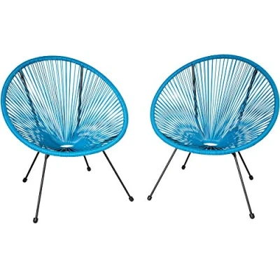 Imagen de tectake® Conjunto de 2 Sillas Jardín Exterior Estilo Acapulco, Terraza Acero, Resistente a Intemperie, Hilos Polietileno y Topes en Patas, Hasta 120kg, Interior/Exterior negro