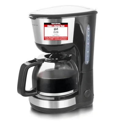 Imagen de Emerio CME 122933, cafetera de filtro, 1,25 l para hasta 10 tazas café recién hecho, filtro permanente extraíble, función antigoteo, cristal, apagado automático, 1000 vatios