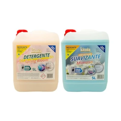 Imagen de KIMIA Suavizante + Detergente Concentrado Spring Bloom Mimoso Protege tu ropa Fragancia Intensa y Duradera Para todo tipo de tejidos Suavidad frescor duraderos Formato Profesional 5L