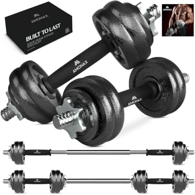 Imagen de Amonax Pesas y Mancuernas Ajustables 20 30KG, Juego de Pesos Dumbbells Kit Hierro Fundido, Fitness Gimnasio en Casa Musculacion, Weights Set Mujer Halteres Barbell Hombres Ejercicios (Negro 15KG)