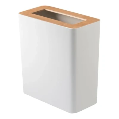 Imagen de YAMAZAKI 3196 RIN Papelera rectangular, blanco, acero/madera, diseño minimalista, 28 x 15 30 cm (L An Al)