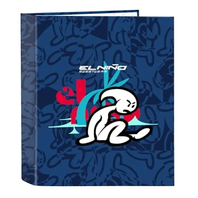 Imagen de Safta M657 EL NIÑO Paradise Carpeta Folio 4 Anillas, Ideal para Niños de Diferentes Edades, Cómoda y Versátil, Calidad Resistencia, 27x6x33 cm, Color Azul Marino, Estándar (M657)