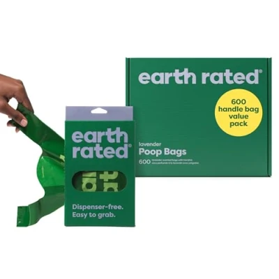 Imagen de Earth Rated Dog Poo Bags with Handles Value Pack, Easy Tie and Guaranteed Leakproof, Lavender, 600 Handle