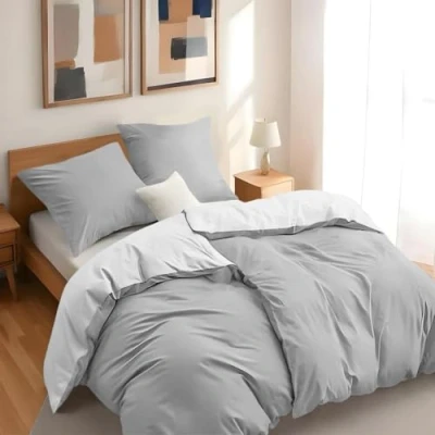 Imagen de Dreamzie 2 Funda Nordica Cama 135x200 cm con Almohada 80x80 Gris Claro/Blanco nordicas de 100% Microfibra. Nórdica Certificada sin Productos Químicos