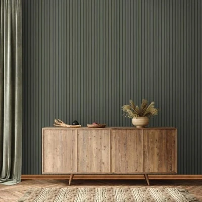 Imagen de Tapete Grün Grau Streifen Modern GZSZ für Wohnzimmer oder Schlafzimmer Made in Germany 10,05 x 0,53m