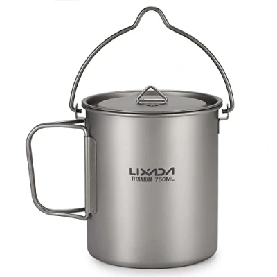 Imagen de Lixada Ultralight Titanium Pot 750ml camping sartén mango plegable con tapa exterior portátil picnic taza agua