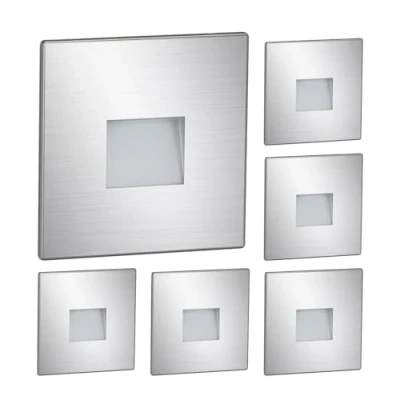 Imagen de ledscom.de 6 LED luz de escalera/luz pared empotrada FOW para interior y exterior, downlight, angular, acero inoxidable, 85 x 85mm, blanco frío