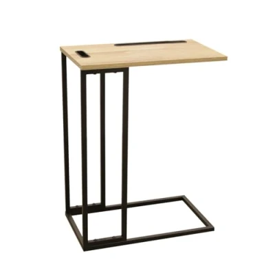 Imagen de THE HOME DECO FACTORY, Soporte para Tablet, Muebles, Mesa Auxiliar encajable, Baja, Metal, Negro/Madera, 48.00 x 28.00 62.50