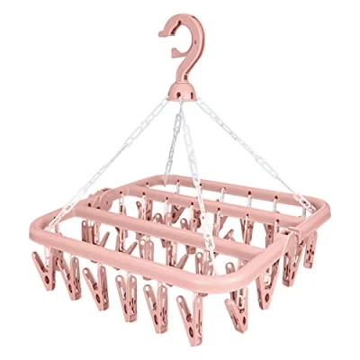Imagen de Estante de secado calcetines, Tendedero ropa interior Colgante con 32 Clips, Plegable Secadora calcetín Gancho Giratorio a Prueba Viento para calcetines plantillas zapatos