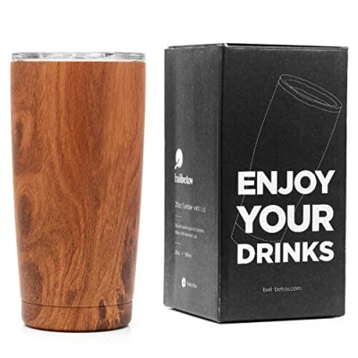 Imagen de BALIBETOV Vaso Termo (590 ml) Cafe para Llevar Taza Termica Cafe, Té, Vino, Cerveza y mas Frio Calor (Madera)