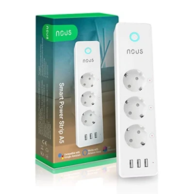 Imagen de Nous A5 Regleta Inteligente WiFi con 3 USB Plug, Smart Regletas alargaderas de enchufes Proteccion sobretension, Temporizador, Triple programable Alexa Enchufe medidor Consumo y Mando a Distancia