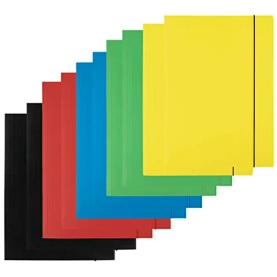 Imagen de D.RECT 10 Piezas (2 por Color 5 x 2) Funda de Cartón Borrador Elástica para DIN A4 3 Solapas, 300 g, Colores Surtidos
