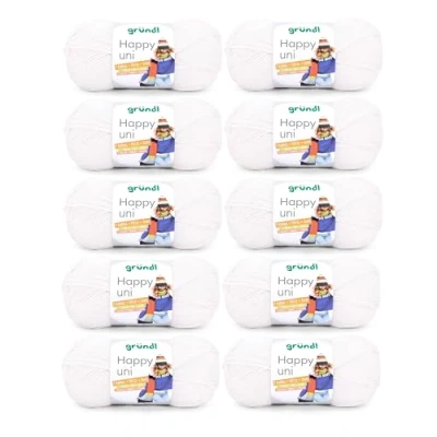 Imagen de Gründl Happy Uni, 10 Knäuel à 100 g (Hilo de Lana para Tejer y Hacer Ganchillo, antipilling, 250 m, tamaño Aguja: 4 5, x g), Blanco, 100% poliacrílico, weiß, One Size, 1000