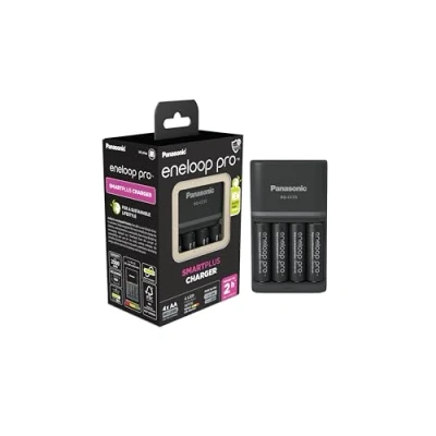 Imagen de Panasonic eneloop Cargador SmartPlus para 1 4 baterías AA/AAA Ni MH, con indicadores LED y 10 características de seguridad, incluyendo AA/Mignon, min. 2500 mAh (enchufe británico)