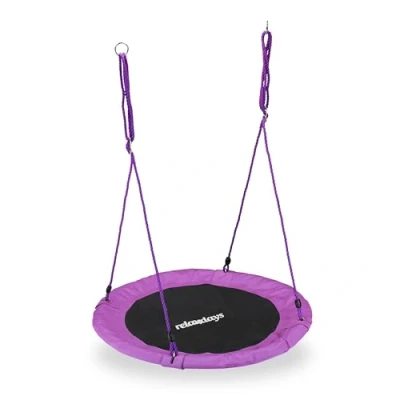 Imagen de Relaxdays Columpio Jardín Nido de Altura Ajustable para Niños y Adultos, hasta 100 kg, Morado, ø 90 cm, Juventud Unisex