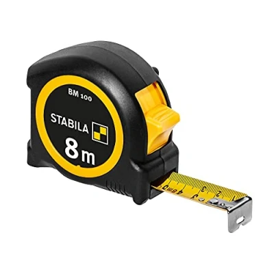 Imagen de STABILA cinta métrica BM 100, 8 m, con escala métrica, carcasa de ABS irrompible, gancho inicial móvil, clip para cinturón, precisión MID