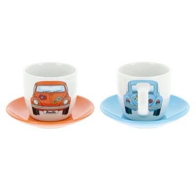 Imagen de BRISA Volkswagen Collection Juego de tazas café y té capuchino cerámica, diseño escarabajo, 2 colores, 100 ml