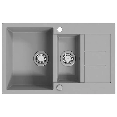 Imagen de vidaXL Fregadero Cocina 2 Senos Gris Granito Lavabo Caño Lavaplatos