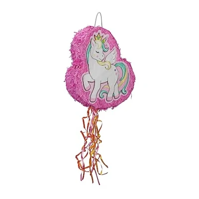 Imagen de Relaxdays Einhorn Pinata Piñata Unicornio, Juego Fiesta de Cumpleaños, para Colgar, Rellenable, Niñas, 43 x 42 9 cm, Rosa, Cartón