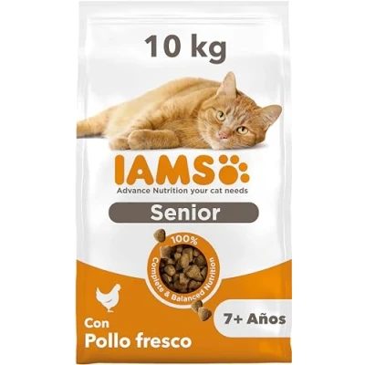 Imagen de IAMS Alimento seco para gatos de edad avanzada con pollo fresco, comida seca senior más 7 año, 10 kg
