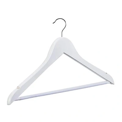 Imagen de COM FORT HOUSE Pack 20 Perchas de Madera Antideslizantes Color Blanco Diseño Fino y Elegante Maciza Percha Ideal para Trajes Gancho Acero Inoxidable Giratorio