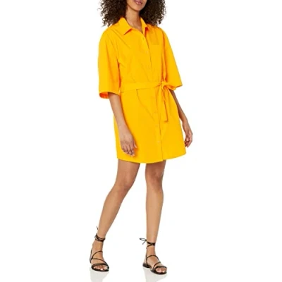 Imagen de The Drop Vestido camisero mini Dakota para mujer, con cinturón, mango, 5XL Grande
