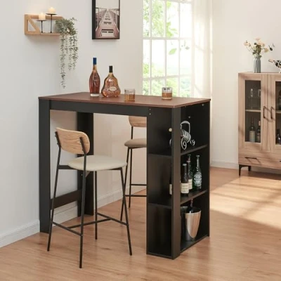 Imagen de [en.casa] Mesa Alta Cocina Danderyd de Bar Moderna con 3 Estantes Laterales para Comedor Oficina en Casa Aglomerado 120 x 60 106 cm Negro/Efecto Nogal