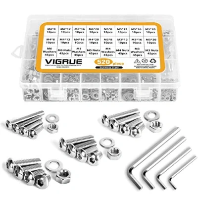 Imagen de 520Piezas M2 M3 M4 Tornillos de Cabeza Hexagonal Acero Inoxidable Grub con Caja Plástico (520 Piezas)