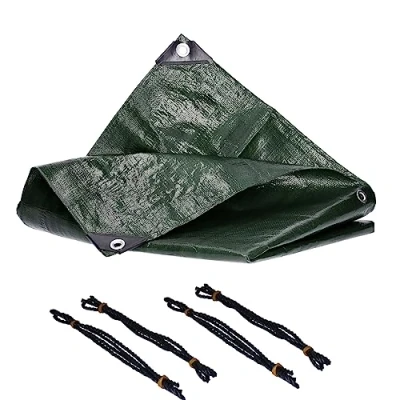 Imagen de lona de 4 m x 8 m, 260 g/m², con ojales (50 cm distancia), impermeable, resistente a los rayos UV, lavable, protección, cubierta madera, para muebles jardín, barco, piscina