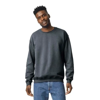 Imagen de Gildan Sudadera de cuello redondo con forro polar, estilo G18000 para Hombre, Gris (Dark Heather), XL