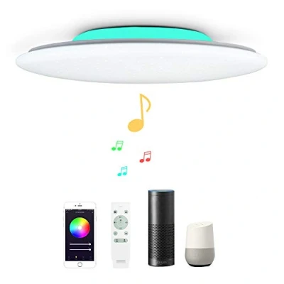 Imagen de 36W Φ40cm Estrellado Plafón Led Lampara Techo Compatible Con WIFI Amazon Alexa Google Assinstant y Bluetooth Altavoz Mando Luz Musica Regulable Cambia De Color Para Dormitorio Salon