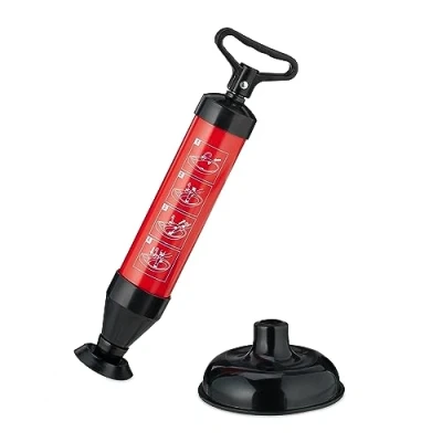 Imagen de Relaxdays Desatascador de Tuberías Manual, 2 Accesorios, para Sumideros, Fregadero, Ducha, sin Químicos, Negro/Rojo, 42 x 9,5 7 cm