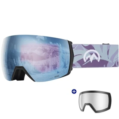 Imagen de OutdoorMaster Ultra Ski Goggles Lens by ZEISS, OTG Snowboard Anti fog Wide View, Magnetic Interchangeable Lens, Snow for Men &amp; Women(FrozenBlue Vlt 18% + ClearLens)
