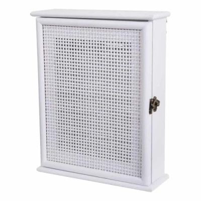 Imagen de WANDERLUST DECO Caja de Llaves Madera y Rejilla Blanca 24x7.5x30