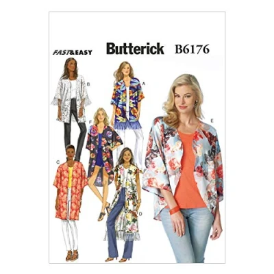 Imagen de Butterick Patrón 6176 Y, Kimono para Mujer, Tallas XSM (4 6), SML (8 10), M (12 14), Poliéster, Amarillo, Y (X Small Medium) US