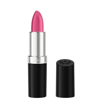 Imagen de Rimmel Lasting Finish 350 Pink Power Pintalabios satinado de larga duración, color intenso, hidratante, fórmula vegana, 4 g