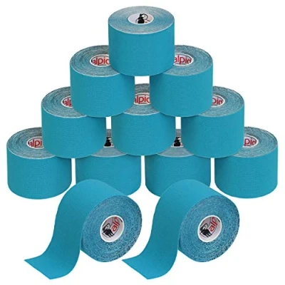 Imagen de ALPIDEX Cinta Kinesiología Tape 5 m x cm Muscular E Book Ejemplos Aplicación, Color:azul claro, Cantidad:12 rollos